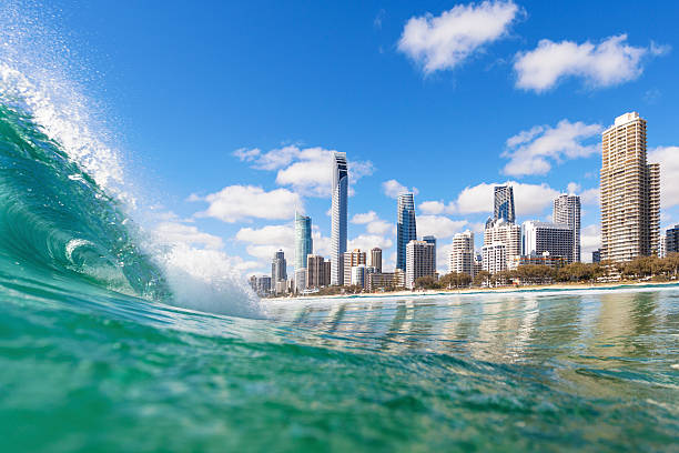Blue waves rolling on Surfers Paradise beach, QLD, Australia